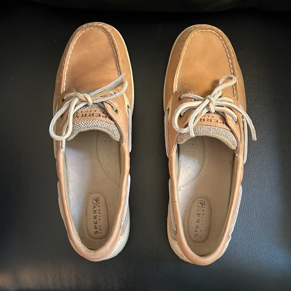 SOLD Sperry Top-Sider Womens 9 Leather Bluefish 2 Eye Linen/Oat Boat Shoe - Picture 4 of 11